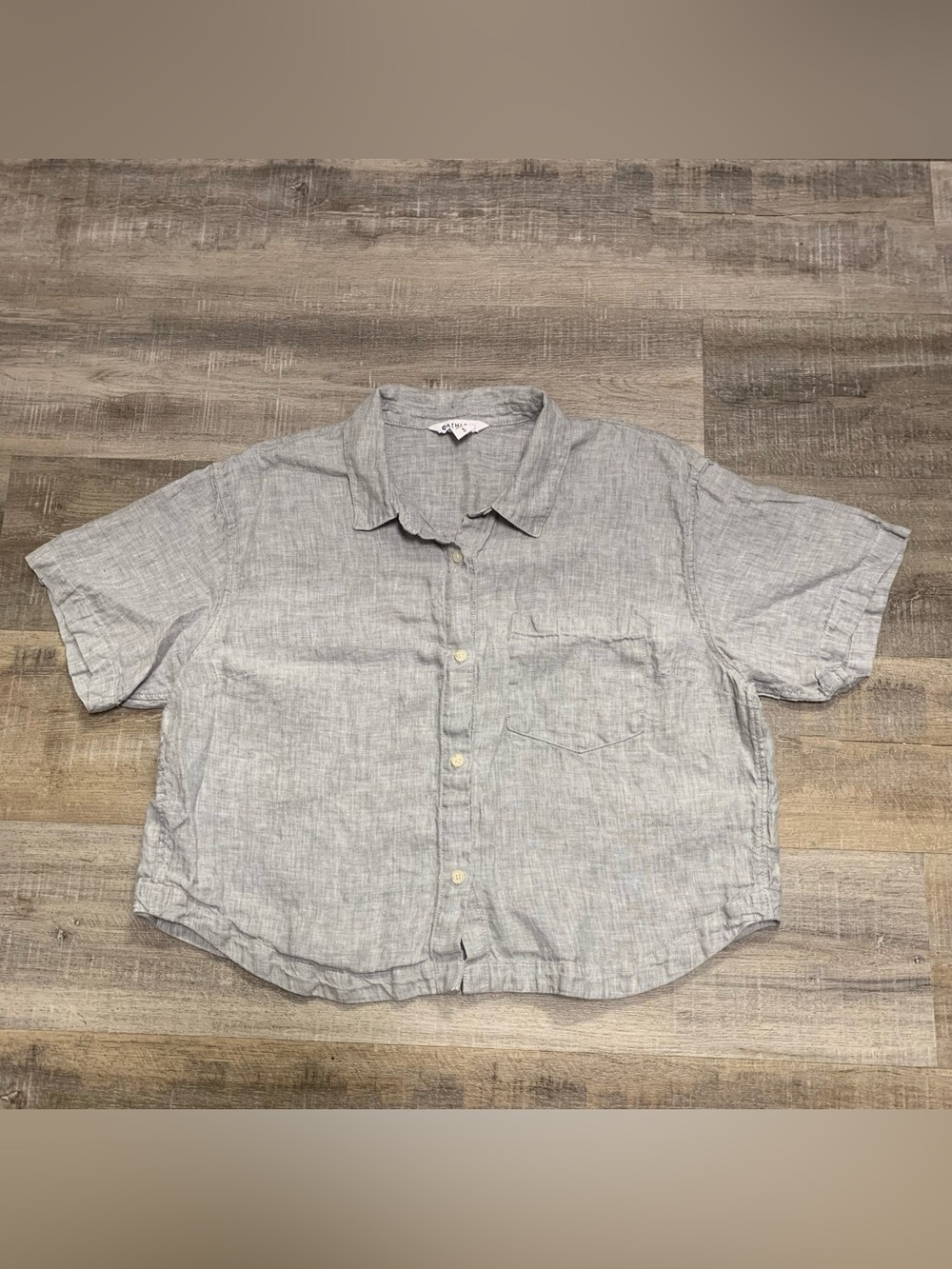 Athleta Retreat Linen Short Sleeve Gray Button Up Top Women’s Large Shirt